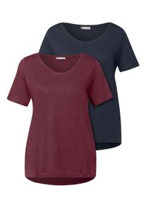 Street One Damen V-Shirttiefblau, schwarz cherry rot, casual, Gr. 44, unifarben, Web, Stoff, 50% Baumwolle, 50% Modal, Shirts, im soften Baumwoll-Mix