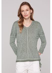 SOCCX Damen 3/4-Arm-Shirt, grün, casual, Gr. M, meliert, Material: 65% Viskose, 35% Polyester, Shirts, mit überschnittenen Schultern