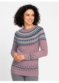 Damen Jacquardpullover "Jacquard-Pullover"mauve, marine, gemustert, Gr. 40, gemustert, mehrfarbig, Norwegermuster, 61% Polyacryl, 25% Baumwolle, 14%