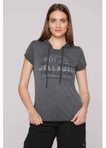 SOCCX Damen Rundhalsshirt, schwarz, casual, Gr. XS, bedruckt, Material: 67% Polyester, 33% Viskose, Shirts, mit Ausbrenner-Effekten
