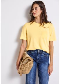Street One Damen T-Shirtbuttercream gelb, casual, Gr. 40, unifarben, Web, Obermaterial: 76% Viskose, 20% Modal, 4% Elasthan, Shirts, mit Brusttasche