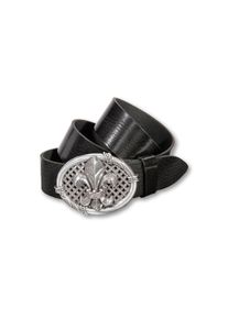 Silbergift Damen Koppelgürtel, schwarz, elegant,feminin,modisch, Gr. 80, unifarben, Rindsleder, Gürtel, mit Lilien-Schließe