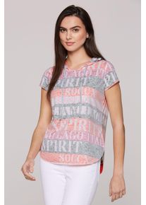 SOCCX Damen Rundhalsshirt, bunt, casual, Gr. XXL, bedruckt, Material: 67% Polyester, 33% Viskose, Shirts, mit Ausbrenner-Effekten