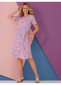 Classic Basics Damen Jerseykleid "Jersey-Kleid"puder, erika, bedruckt, Gr. 52, geblümt, gemustert, mehrfarbig, Jersey, Single Jersey, 100% Polyester,