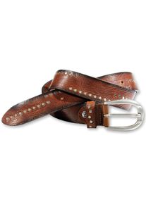 Silbergift Damen Nietengürtel, braun, modisch, Gr. 95, genarbt, unifarben mit Farbeinsatz, Rindsleder, Gürtel, mit Airbrush-Kante