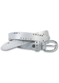 Silbergift Damen Nietengürtel, grau, feminin,klassisch,modisch,sportlich, Gr. 80, unifarben, Rindsleder, Gürtel, mit Nietenverziehrung