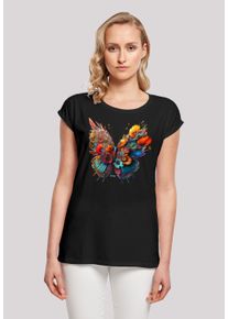 F4NT4STIC Damen T-Shirt "Schmetterling Blumen", schwarz, casual, Gr. XL, Obermaterial: 100% Baumwolle, Shirts, Print