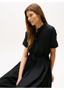 Tommy Hilfiger Damen A-Linien-Kleid "SMOCKED CO MIDI S/S DRESS", schwarz, casual, Gr. 34, unifarben, Web, Obermaterial: 100% Baumwolle, Kleider