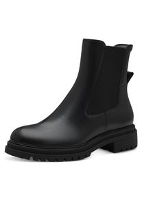 Tamaris Damen Chelseaboots, Gr. 39, schwarz, Glattleder, Elastischer Einsatz, unifarben, klassisch, Schuhe, Blockabsatz, Combat-Boots, Stiefelette