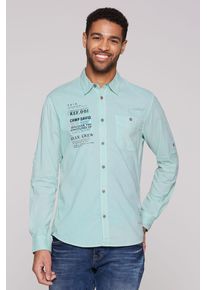 CAMP DAVID Herren Langarmhemdsea mint, casual, Gr. XXL, bedruckt, bestickt, Material: 100% Baumwolle, Hemden, mit Turn-Up-Ärmel