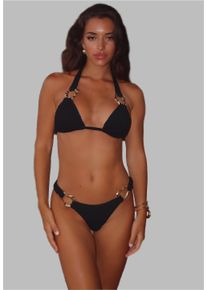 MODA MINX Damen Triangel-Bikini-Top, schwarz, elegant, Gr. S, 97% Polyamid, 3% Elasthan, Bikini-Oberteile, mit tollem Bindeband