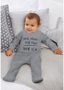 Kidsworld Baby Schlafoverall "50% Mama, 50% Papa", Gr. 74, grau, Interlock, Obermaterial: 100% Baumwolle, bedruckt, Basic, Overalls, aus Bio-Baumwolle