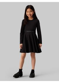 Mädchen Skaterkleid "Ls Logo Tape Punto Dress", schwarz, casual, Gr. 4, Calvin Klein Jeans, unifarben, Jersey, Obermaterial: 66% Viskose, 30%