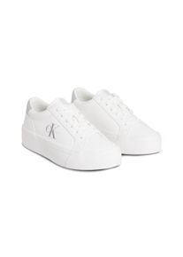 Damen Plateausneaker "VULC FLATF LTH SILVER LOGO TAG", Calvin Klein Jeans, Gr. 37, silber, Leder, Lederimitat, unifarben mit Farbeinsatz, sportlich,