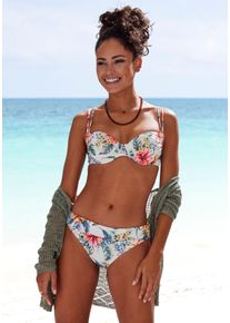 Lascana Damen Bikini-Hose "Salsa", beige, Gr. 42, geblümt, Microfaser, Recycling-Polyamid, Badehosen, mit tollem Blumenprint