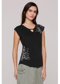SOCCX Damen Rundhalsshirt, schwarz, casual, Gr. XS, bedruckt, Material: 100% Baumwolle, Shirts, aus Baumwolle