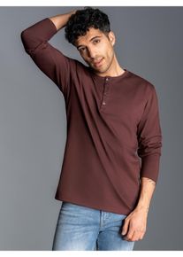TRIGEMA Herren Longsleeve "TRIGEMA Langarmshirt mit Knopfleiste", braun, casual, Gr. M, 100% Baumwolle, Shirts