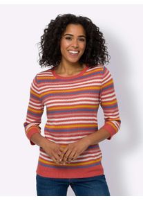 Classic Basics Damen Ajourpullover "Ajour-Pullover", rot, Gr. 40, gemustert, gestreift, 100% Polyacryl, Pullover
