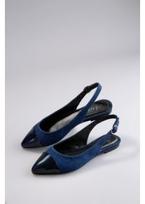 ANISTON SHOES Damen Slingpumps, Gr. 39, schwarz, Textil, Lacklederimitat, elegant, Schuhe, Flat, Sommerschuh, Lackspitze - in schmaler Form