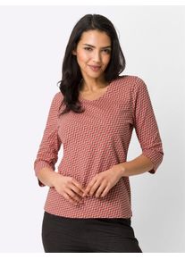 Damen 3/4-Arm-Shirt "Freizeitshirt", rot, Gr. 40, gemustert, mehrfarbig, 100% Baumwolle, Shirts