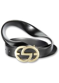 Silbergift Damen Koppelgürtel, schwarz, elegant,klassisch,modisch, Gr. 100, unifarben, Rindsleder, Gürtel, mit goldfarbener Designschließe