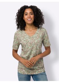 Classic Basics Damen V-Shirt "V-Shirt"eucalyptus, rosenquarz, bedruckt, Gr. 54, geblümt, gemustert, mehrfarbig, 100% Baumwolle, Shirts