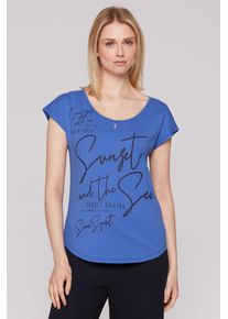 SOCCX Damen Rundhalsshirt, blau, casual, Gr. XS, bedruckt, Material: 100% Baumwolle, Shirts, mit Cut-Outs