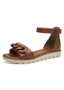 Marco Tozzi Damen Riemchensandale, Gr. 38, braun, Lederimitat, modisch, Schuhe, Keilabsatz, Sommerschuh, Sandalette, mit Zierkette Ton in Ton