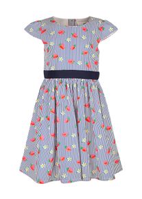 happy girls Mädchen Sommerkleid, blau, casual, Gr. 140, bedruckt, geblümt, gestreift, Web, Obermaterial: 100% Baumwolle. Futter: 100% Baumwolle,