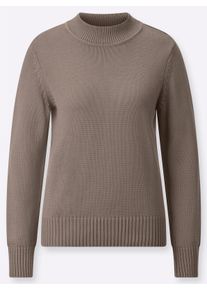 sheego Gro&szlig;e Gr&ouml;&szlig;en Stehkragenpullover mit Baumwolle, taupe-meliert, Gr&ouml;&szlig;e 48 - Damen