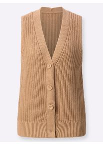 sheego Große Größen Strickweste in Grobstrick-Optik, camel, Größe 48 - Damen