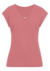 Lascana Kurzarmshirt 'mit Zierperle' mehrfarbig Gr. 32/34 für Damen. Mit Rundhals. Bequem. Nachhaltig.
