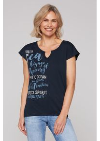 SOCCX Damen Rundhalsshirt, blau, casual, Gr. XXL, bedruckt, Material: 100% Baumwolle, Shirts, mit Gummizug im Saum