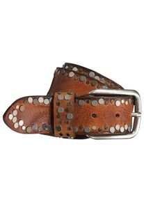 Silbergift Damen Nietengürtel, braun, modisch,klassisch, Gr. 105, unifarben, Rindsleder, Gürtel, mit Multitcolour-Nieten