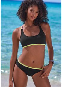 Buffalo Damen Bikini-Hose "Pop", schwarz, Gr. 36, unifarben, kontrastfarbene Details, Obermaterial: 83% Polyamid, 17% Elasthan. Futter: 100%