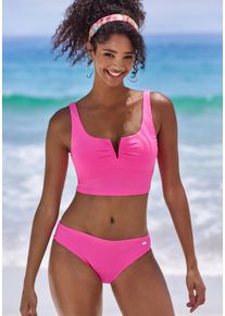 Venice Beach Damen Crop-Bikini-Top "Lucky", pink, Gr. 36, unifarben, Rippoptik, Recycling-Polyamid, Bikini-Oberteile, mit V-Bügel Detail vorne