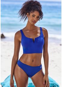 Venice Beach Damen Crop-Bikini-Top "Lucky", blau, Gr. 36, unifarben, Rippoptik, Recycling-Polyamid, Bikini-Oberteile, mit V-Bügel Detail vorne