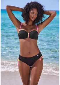 Buffalo Damen Bikini-Hose "Pop", schwarz, Gr. 38, unifarben, kontrastfarbene Details, Obermaterial: 83% Polyamid, 17% Elasthan. Futter: 100%