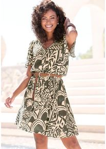 Lascana Sommerkleid mehrfarbig Gr. 38 für Damen. V-Ausschnitt und Allover-Druck. Figurumspielend. Nachhaltig.