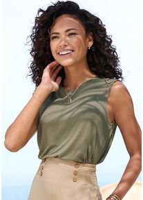 Lascana Strandtop beige Gr. 32/34 für Damen. Rundhals und Zierknöpfe. Figurumspielend. Nachhaltig.