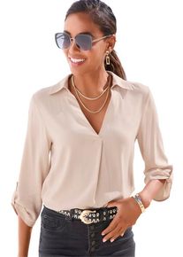 Lascana Schlupfbluse beige Gr. 34 für Damen. Mit V-Ausschnitt. Figurumspielend. Nachhaltig.