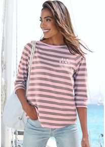 ELBSAND 3/4-Arm-Shirt mehrfarbig Gr. L für Damen. Rundhals und Logodruck. Figurumspielend. Nachhaltig.