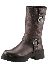 Gabor Damen Bikerboots, Gr. 35, braun, Leder, metallic, modisch, Schuhe, Blockabsatz, Plateau, Stiefelette, Kurzstiefel mit Best Fitting