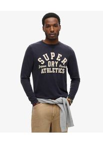 Superdry Herren Marineblau und Creme Lang&auml;rmeliges Athletic Oberteil mit Logo-Druck, Gr&ouml;&szlig;e: S 104121050069398T001