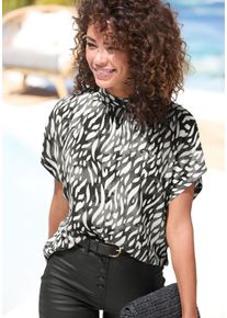 Lascana Damen Kurzarmblusecreme, graublau bedruckt, modisch, Gr. 34, bedruckt, Web, Obermaterial: 100% Viskose, Blusen, in lockerer Passform,