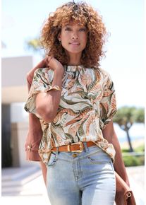 Lascana Damen Kurzarmblusekhaki, rostbraun bedruckt, modisch, Gr. 36, bedruckt, Paisley, Web, Obermaterial: 100% Viskose, Blusen, mit Alloverdruck,