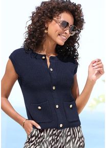 Lascana Strickweste blau Gr. 32/34 für Damen. Rundhals und Zierknöpfe, Knöpfe. Figurumspielend
