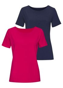 Lascana T-Shirt 'mit Rundhals-Ausschnitt' mehrfarbig Gr. 44/46 für Damen. Mit Rundhals. Bequem. Nachhaltig.