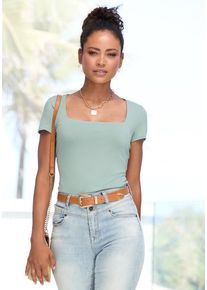 Lascana T-Shirt mehrfarbig Gr. 32/34 für Damen. Mit eckiger Ausschnitt. Figurbetont. Nachhaltig.