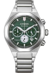 Citizen Herren Chronographtitansilberfarben, dunkelgrün, Armbanduhren, Armbanduhr, Solar, Herrenuhr, analog, Tag, Stoppfunktion